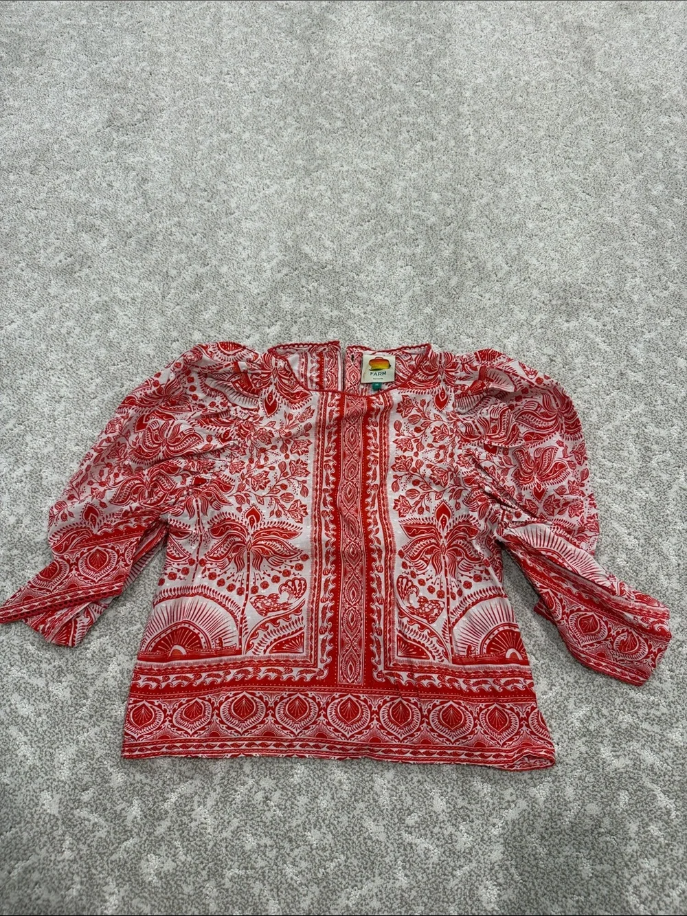 Red Printed Farm Rio Peasant Blouse - Women Tops